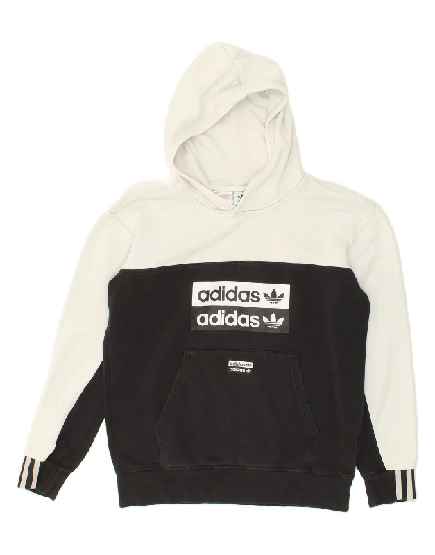 men's athletic fit hoodies -ADIDAS Boys Graphic Hoodie Jumper 13-14 Years Black Colourblock Cotton