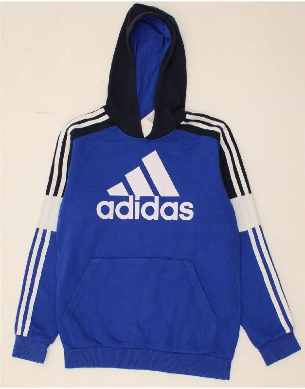 men's stylish zip-up hoodies -ADIDAS Boys Graphic Hoodie Jumper 13-14 Years Blue Colourblock Cotton