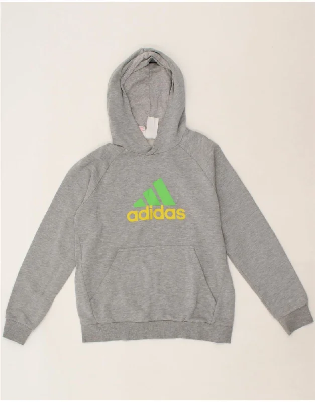 men's pullover hoodies -ADIDAS Boys Graphic Hoodie Jumper 13-14 Years Grey Cotton