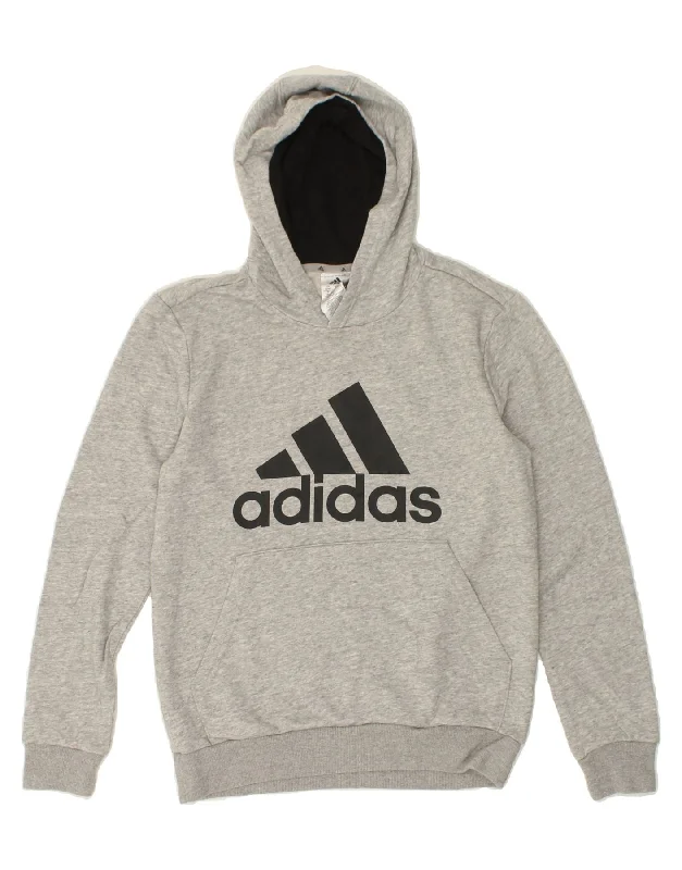 men's fleece sweatshirts -ADIDAS Boys Graphic Hoodie Jumper 13-14 Years Grey Cotton