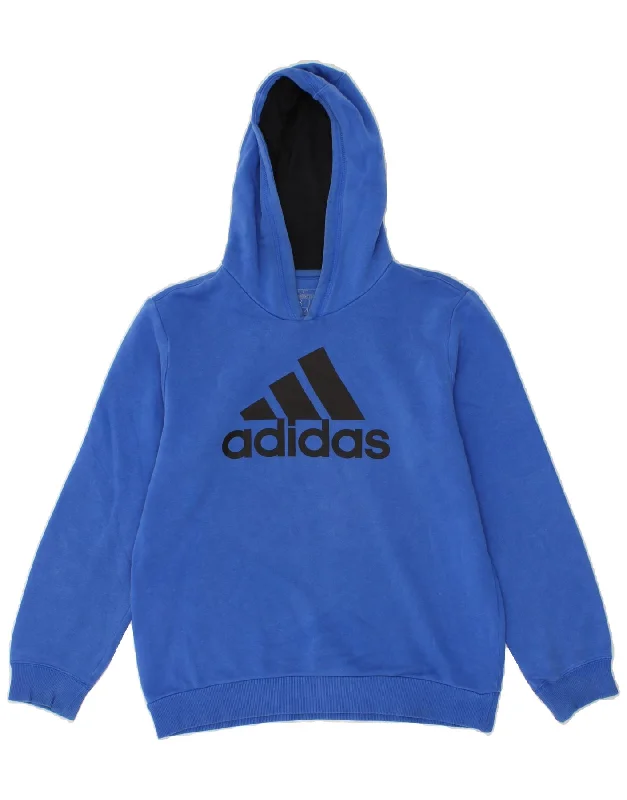 men's eco-friendly hoodies -ADIDAS Boys Graphic Hoodie Jumper 13-14 Years Large Blue Cotton