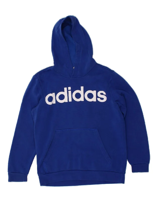 men's zip-up hoodies with pockets -ADIDAS Boys Graphic Hoodie Jumper 13-14 Years Large Blue Cotton