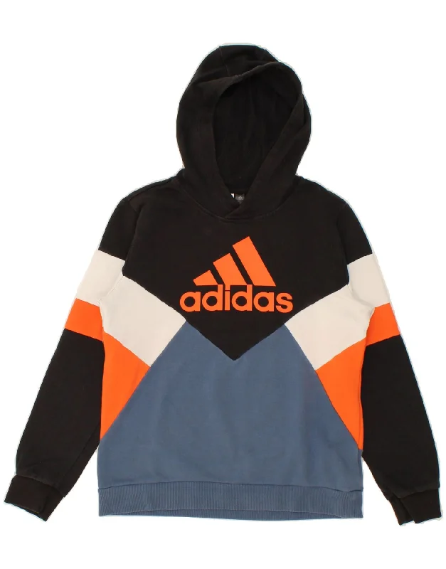 men's athletic fit hoodies -ADIDAS Boys Graphic Hoodie Jumper 13-14 Years  Multicoloured Colourblock