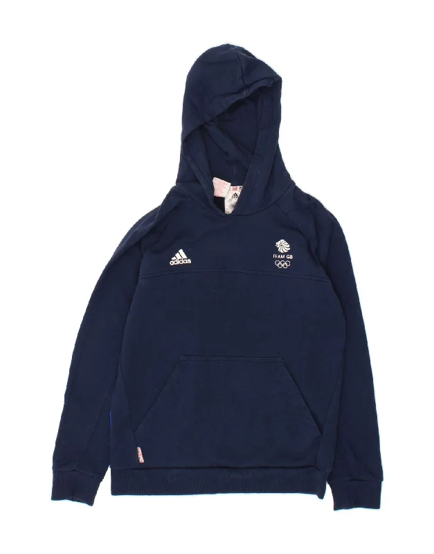 men's basic sweatshirts -ADIDAS Boys Graphic Hoodie Jumper 13-14 Years Navy Blue Cotton