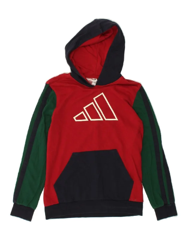 comfortable sweatshirts for everyday wear -ADIDAS Boys Graphic Hoodie Jumper 13-14 Years Red Colourblock Cotton