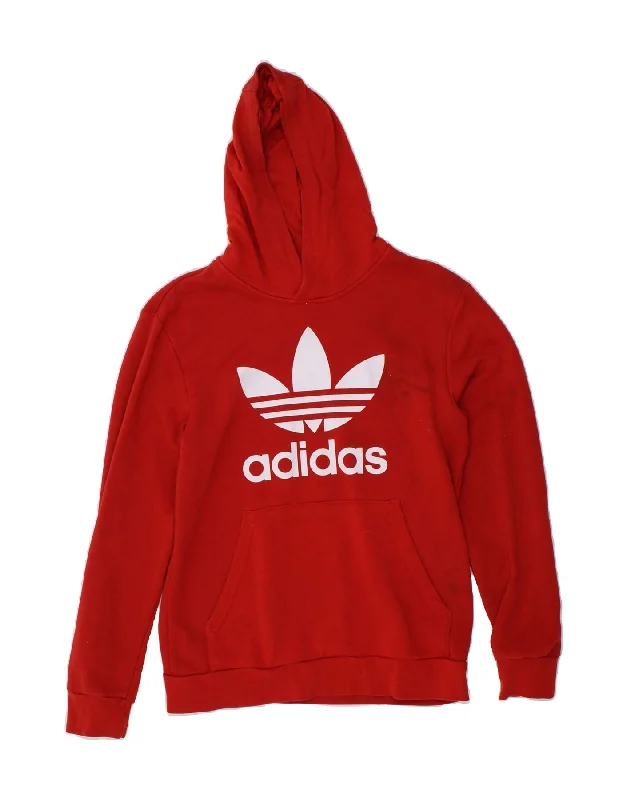 men's fleece sweatshirts for winter -ADIDAS Boys Graphic Hoodie Jumper 14-15 Years Red Cotton