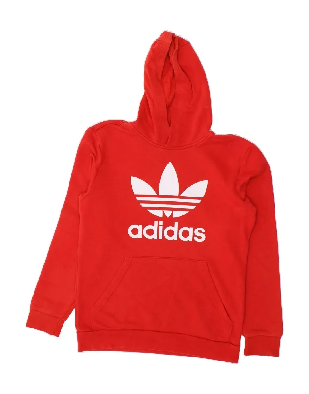 men's sporty sweatshirts -ADIDAS Boys Graphic Hoodie Jumper 14-15 Years Red Cotton