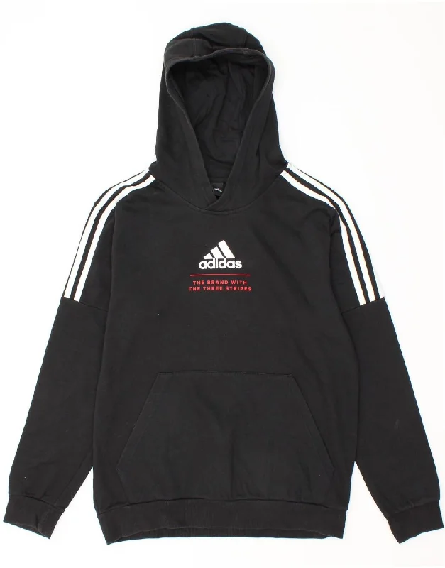 trendy zip-up sweatshirts for men -ADIDAS Boys Graphic Hoodie Jumper 15-16 Years Black Cotton