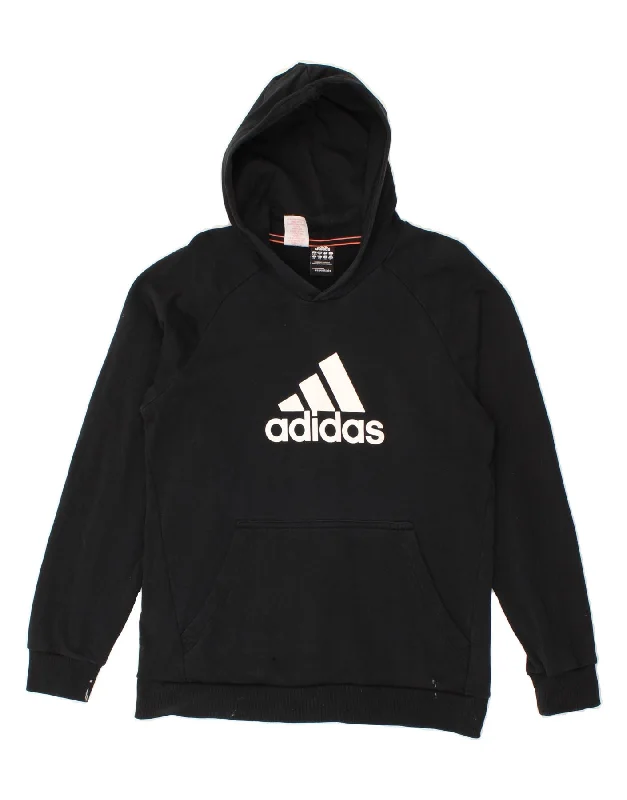 men's athletic zip-up sweatshirts -ADIDAS Boys Graphic Hoodie Jumper 15-16 Years Black Cotton