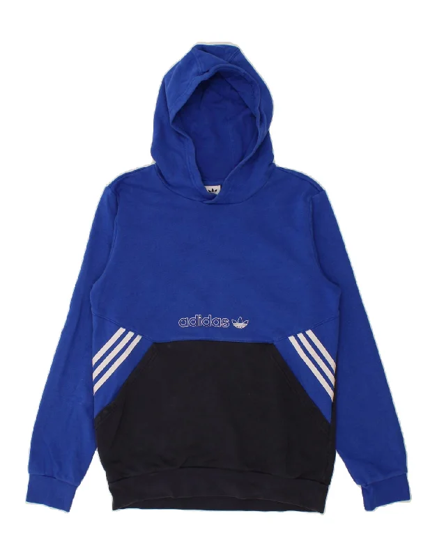 men's hoodie with prints -ADIDAS Boys Graphic Hoodie Jumper 15-16 Years  Blue Colourblock Cotton