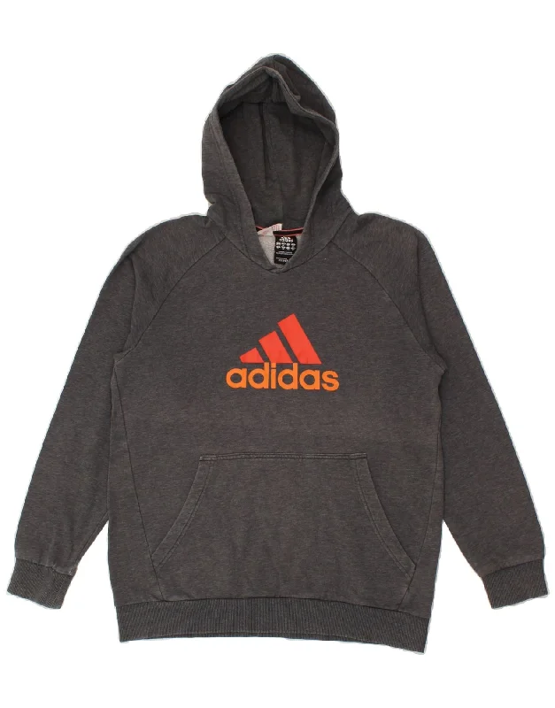 men's oversized sweatshirts for cold weather -ADIDAS Boys Graphic Hoodie Jumper 15-16 Years Grey Cotton