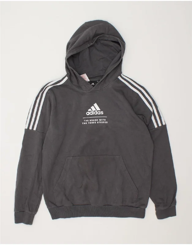 men's oversized hoodies -ADIDAS Boys Graphic Hoodie Jumper 15-16 Years Grey Cotton