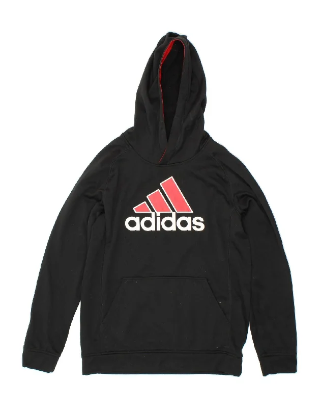 men's sports hoodies for gym -ADIDAS Boys Graphic Hoodie Jumper 15-16 Years XL  Black Polyester