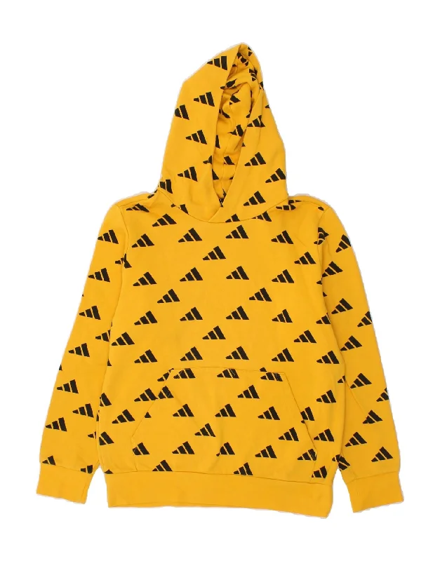 men's fashion hoodies for winter -ADIDAS Boys Graphic Hoodie Jumper 15-16 Years Yellow Geometric Cotton