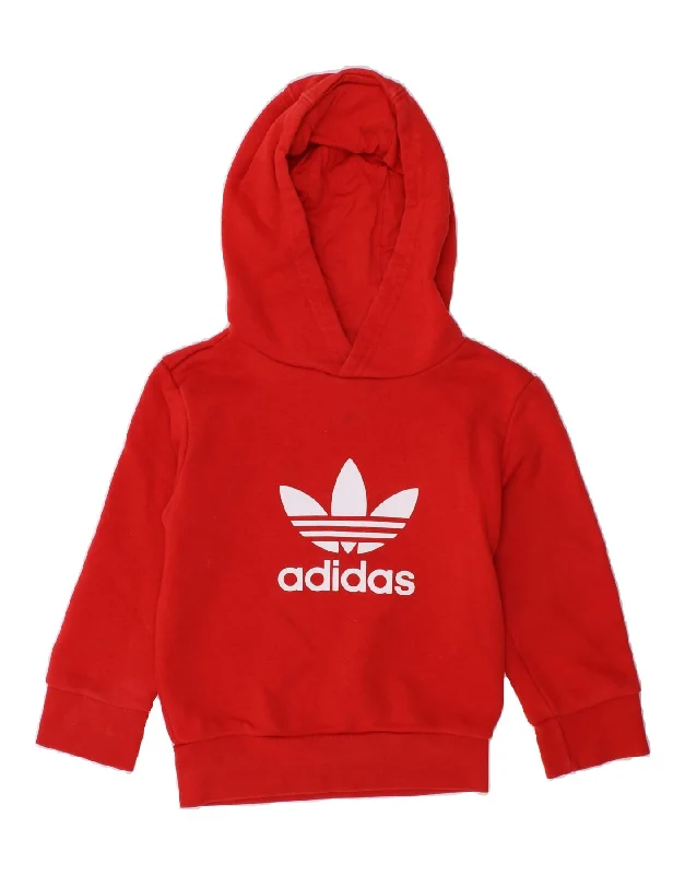 men's zip-up hoodies with pockets -ADIDAS Boys Graphic Hoodie Jumper 2-3 Years Red Cotton