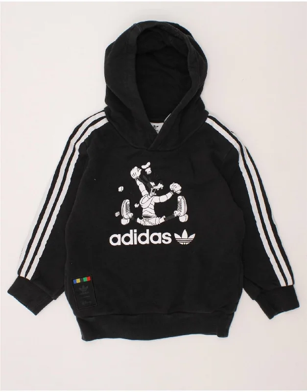 men's pullover hoodie with pockets -ADIDAS Boys Graphic Hoodie Jumper 3-4 Years Black Cotton