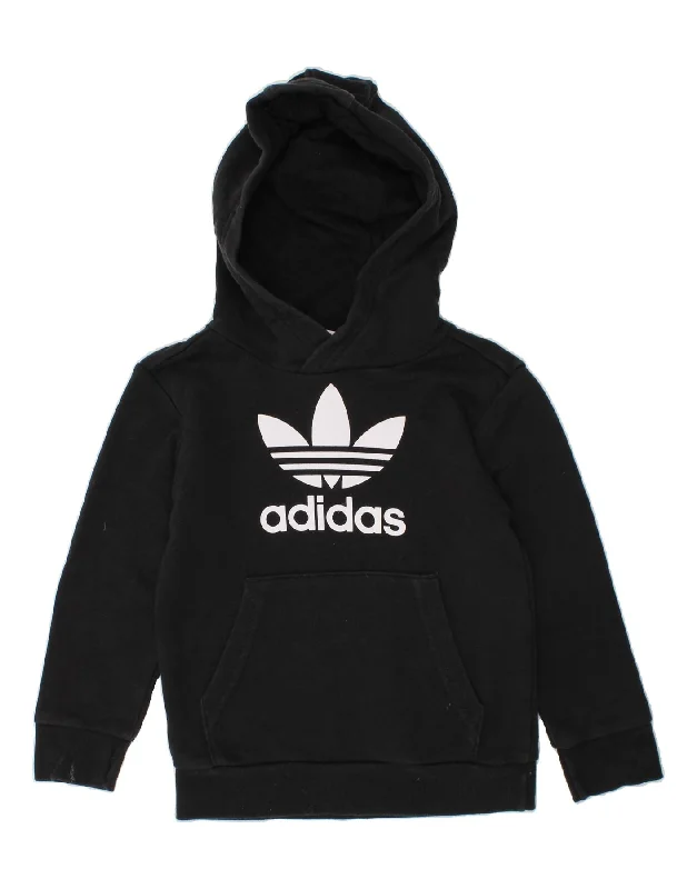 men's graphic print pullover hoodies -ADIDAS Boys Graphic Hoodie Jumper 4-5 Years Black Cotton