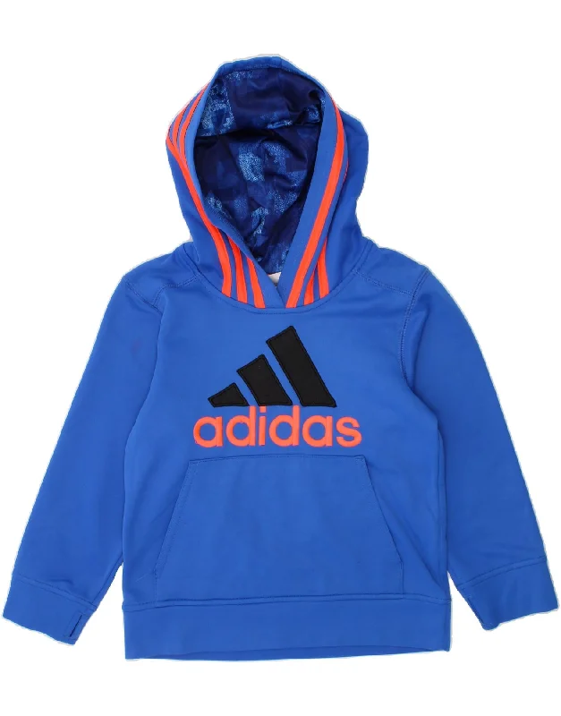 men's hoodie with drawstrings -ADIDAS Boys Graphic Hoodie Jumper 4-5 Years Blue Polyester