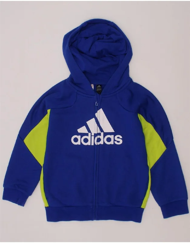 men's long sleeve hoodies -ADIDAS Boys Graphic Hoodie Jumper 5-6 Years Blue Colourblock Polyester