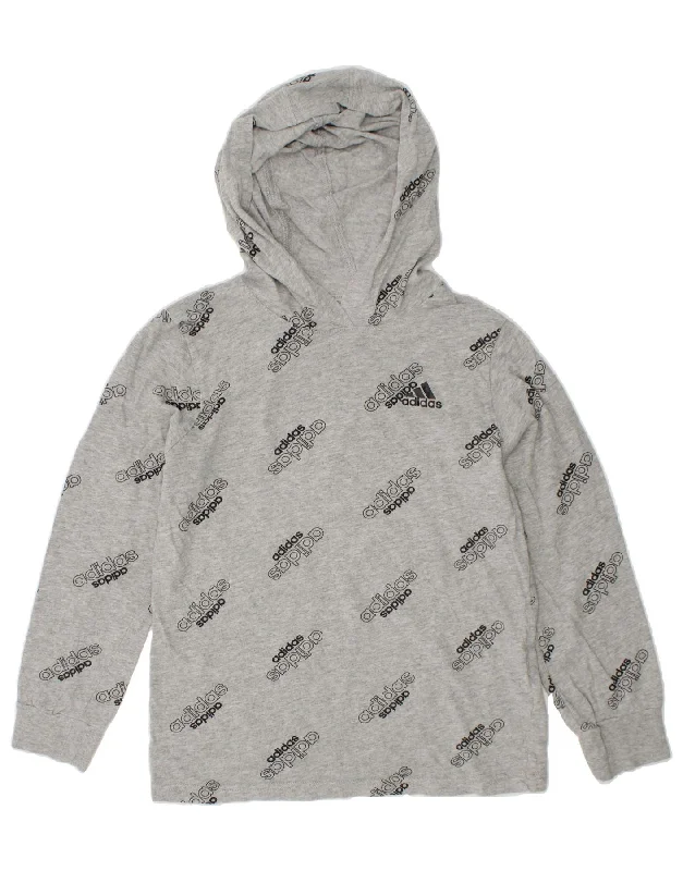 men's hoodie for gym -ADIDAS Boys Graphic Hoodie Jumper 5-6 Years Grey Cotton