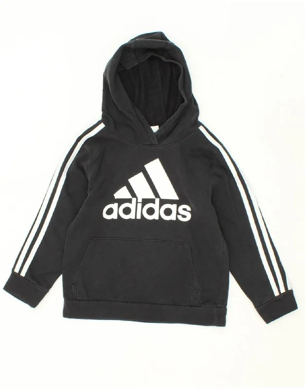 men's fashion hoodies for winter -ADIDAS Boys Graphic Hoodie Jumper 6-7 Years Black Cotton