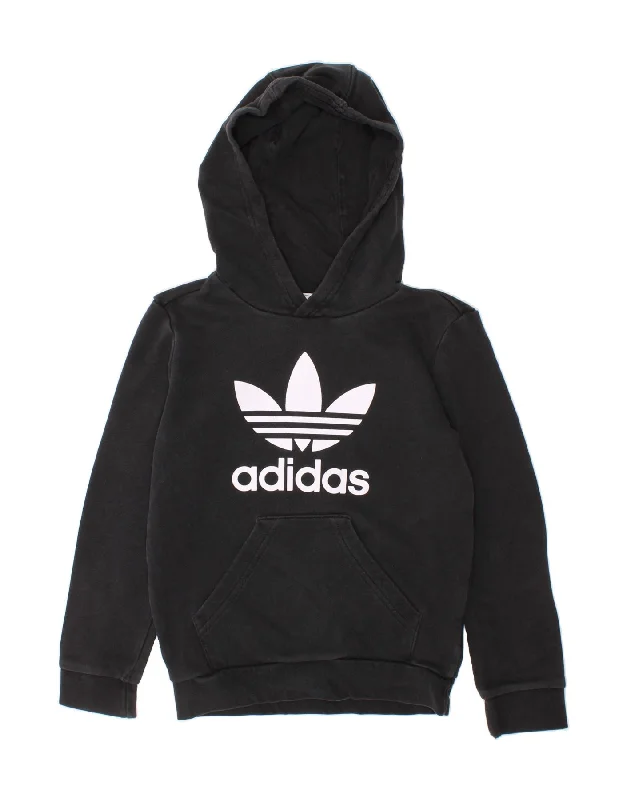 men's stylish zip-up hoodies -ADIDAS Boys Graphic Hoodie Jumper 6-7 Years Black Cotton