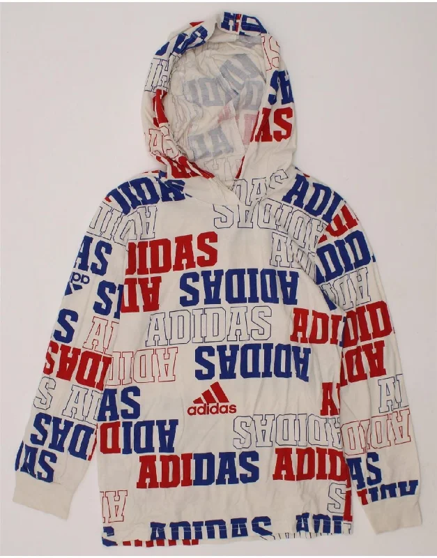 men's hoodies for layering -ADIDAS Boys Graphic Hoodie Jumper 6-7 Years White Cotton