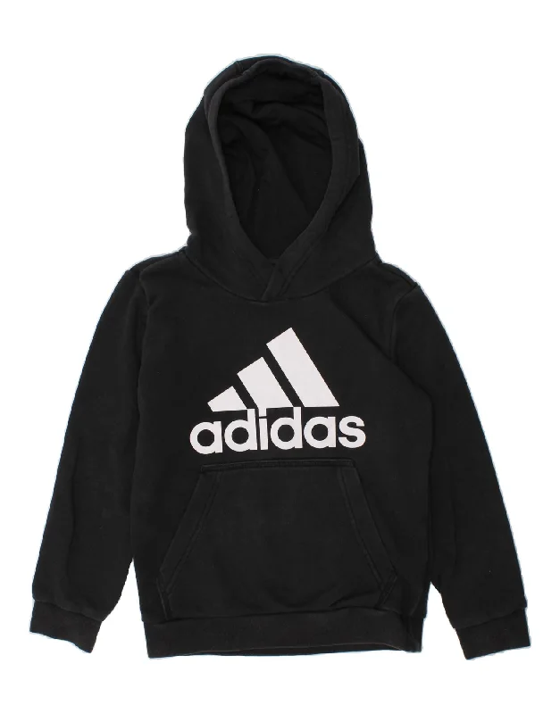 comfortable sweatshirts for men -ADIDAS Boys Graphic Hoodie Jumper 7-8 Years Black Cotton