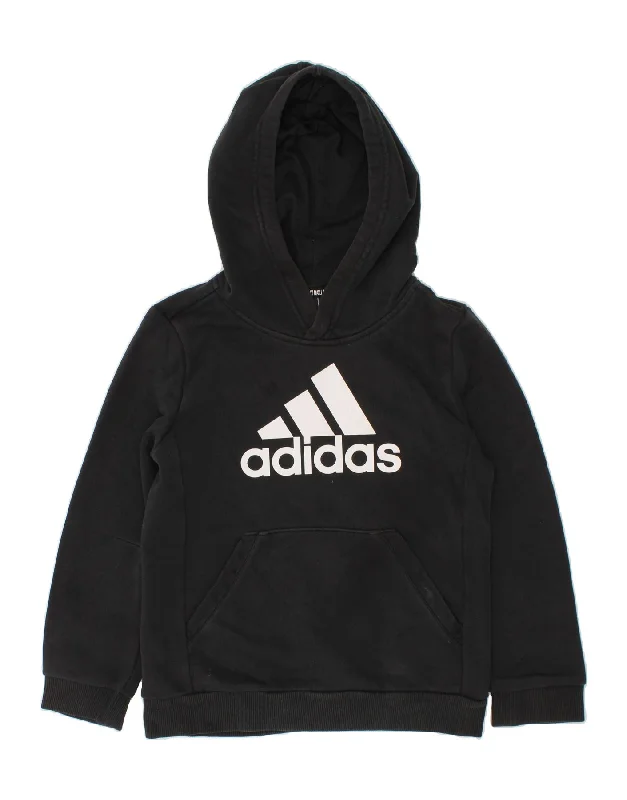 men's stylish fleece hoodies -ADIDAS Boys Graphic Hoodie Jumper 7-8 Years Black Cotton