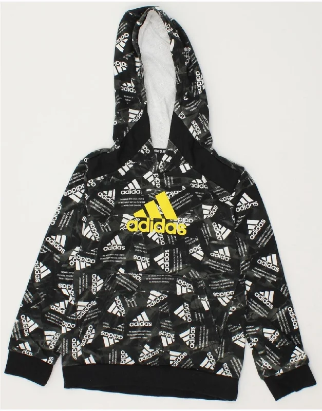 comfortable sweatshirts for everyday wear -ADIDAS Boys Graphic Hoodie Jumper 7-8 Years Black Cotton