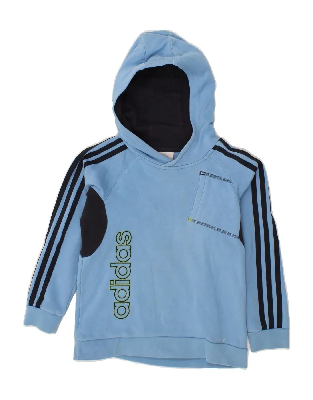 men's comfy oversized hoodies -ADIDAS Boys Graphic Hoodie Jumper 7-8 Years Blue Colourblock Cotton