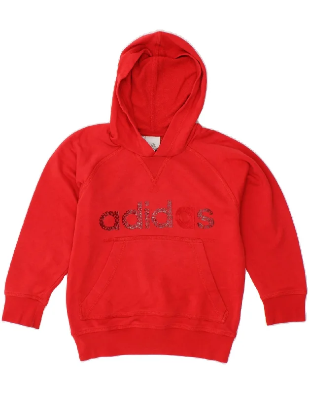 men's casual fleece hoodies -ADIDAS Boys Graphic Hoodie Jumper 7-8 Years Medium Red Cotton