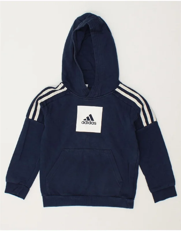 cotton hoodies for men -ADIDAS Boys Graphic Hoodie Jumper 7-8 Years Navy Blue Cotton