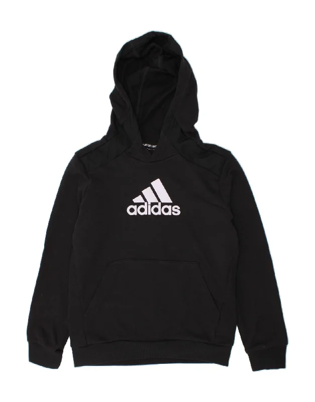 men's sports hoodies for gym -ADIDAS Boys Graphic Hoodie Jumper 8-9 Years Black Cotton