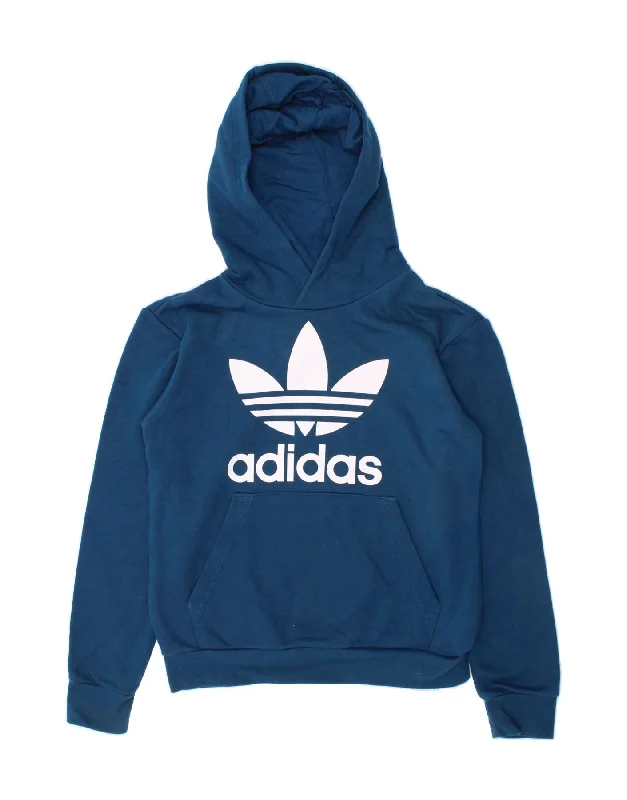 trendy graphic sweatshirts for men -ADIDAS Boys Graphic Hoodie Jumper 8-9 Years Blue Cotton