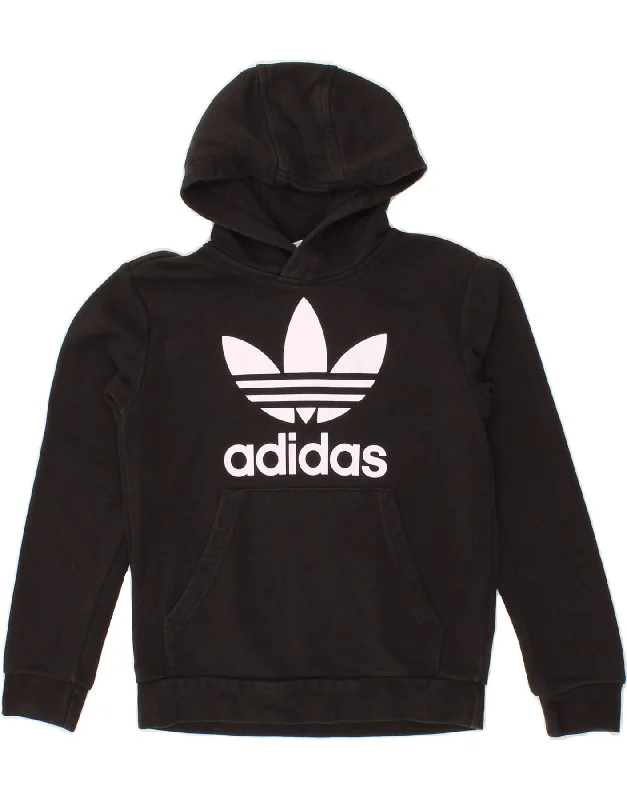 men's warm hoodies for winter -ADIDAS Boys Graphic Hoodie Jumper 9-10 Years Black Cotton