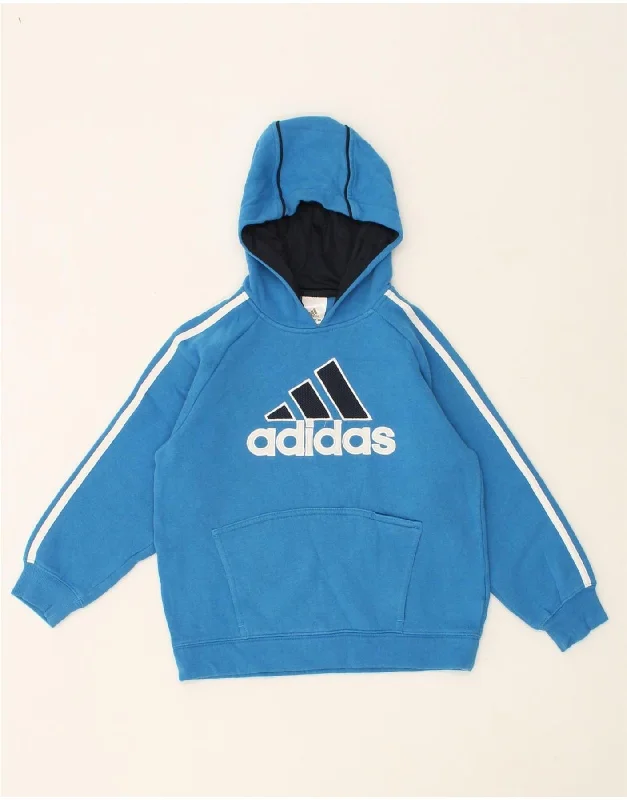 men's hoodie sweatshirts with designs -ADIDAS Boys Graphic Hoodie Jumper 9-10 Years Blue Cotton