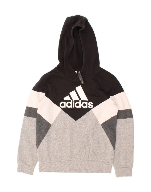 trendy oversized hoodies for men -ADIDAS Boys Graphic Hoodie Jumper 9-10 Years Grey Colourblock Cotton