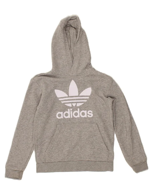 men's hoodie for layering in winter -ADIDAS Boys Graphic Hoodie Jumper 9-10 Years Grey Cotton