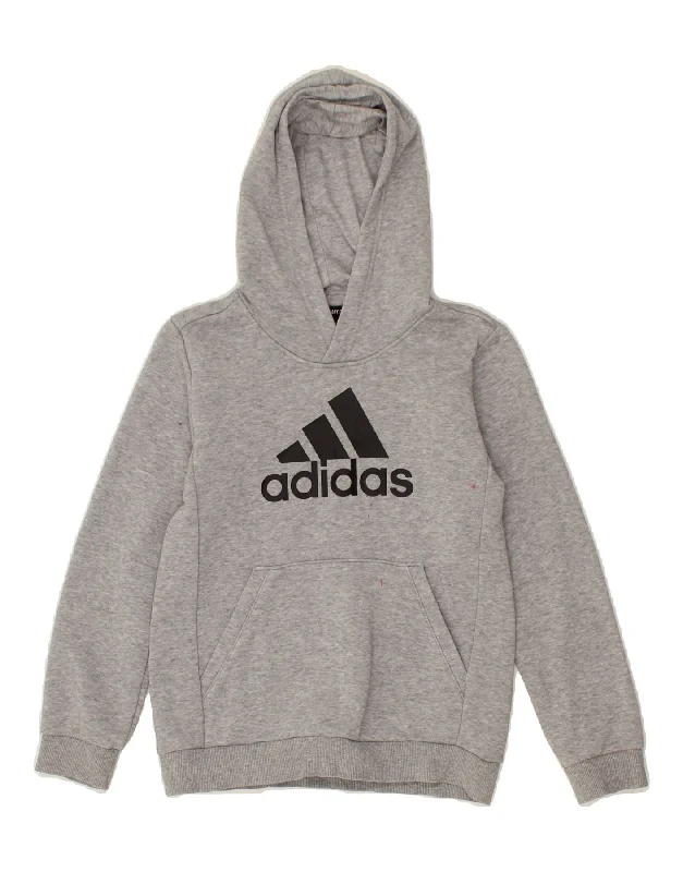 men's relaxed fit sweatshirts -ADIDAS Boys Graphic Hoodie Jumper 9-10 Years Grey Cotton