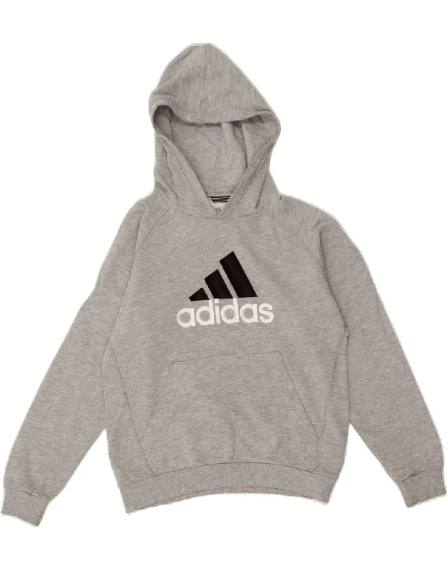 stylish men's sweatshirts -ADIDAS Boys Graphic Hoodie Jumper 9-10 Years Grey Cotton