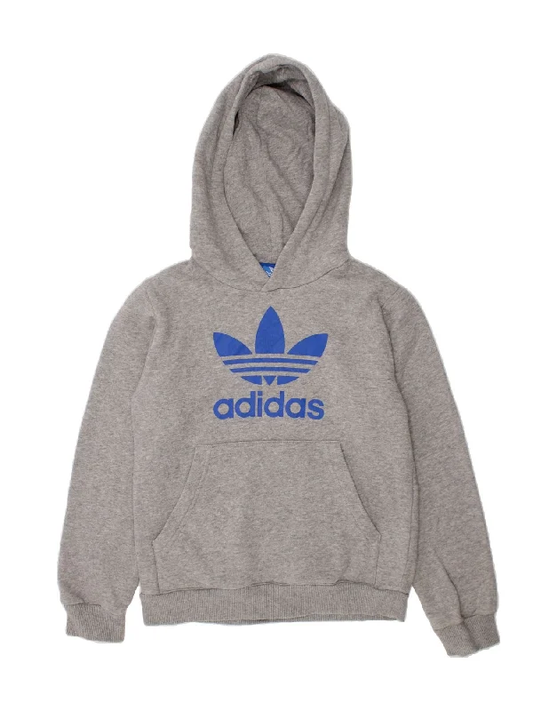 casual hoodies for men -ADIDAS Boys Graphic Hoodie Jumper 9-10 Years Grey Cotton