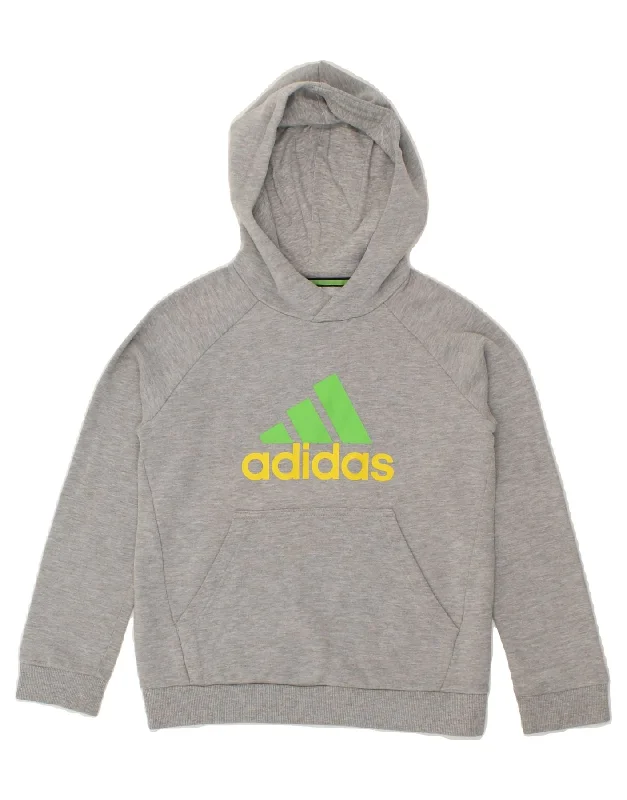 men's zip-up sweatshirts -ADIDAS Boys Graphic Hoodie Jumper 9-10 Years Grey Cotton