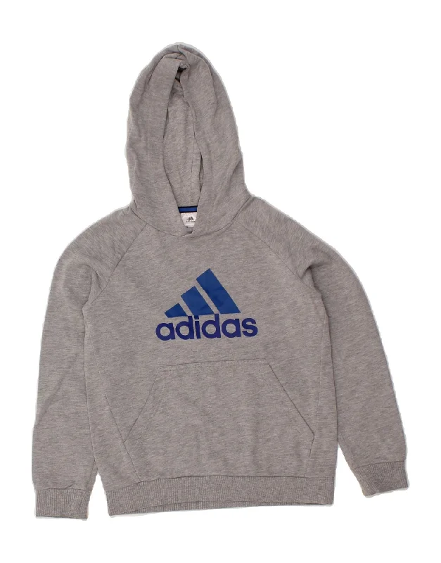 men's stylish sports hoodies -ADIDAS Boys Graphic Hoodie Jumper 9-10 Years Grey Cotton