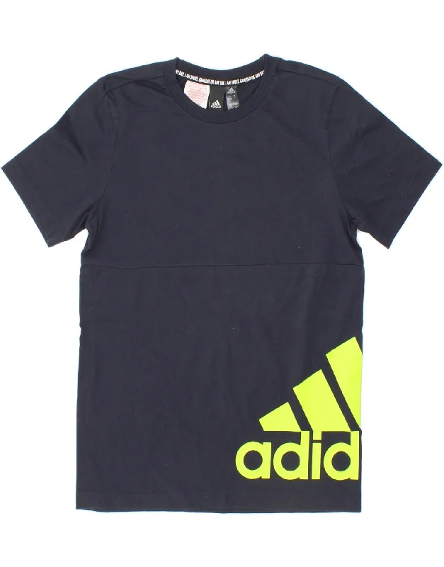 men's printed slogan t-shirts -ADIDAS Boys Graphic T-Shirt Top 11-12 Years Navy Blue Cotton