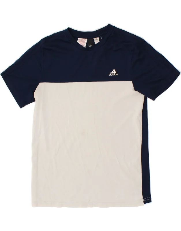 men's printed slogan t-shirts -ADIDAS Boys Graphic T-Shirt Top 13-14 Years Navy Blue Colourblock