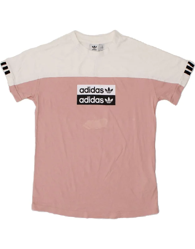 men's minimalistic t-shirts -ADIDAS Boys Graphic T-Shirt Top 13-14 Years Pink Colourblock Cotton