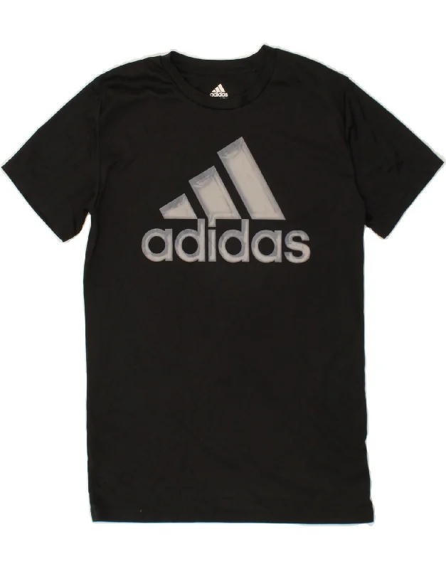 men's designer t-shirts -ADIDAS Boys Graphic T-Shirt Top 14-15 Years Large Black Polyester