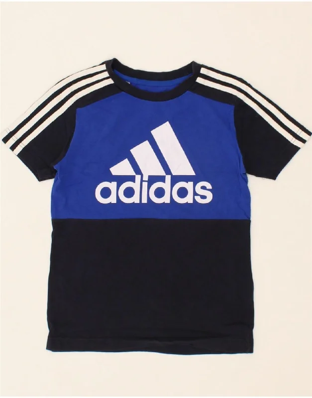 men's basic slim fit t-shirts -ADIDAS Boys Graphic T-Shirt Top 9-10 Years Black Colourblock