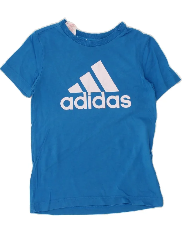 men's high-performance t-shirts -ADIDAS Boys Graphic T-Shirt Top 9-10 Years Blue Cotton